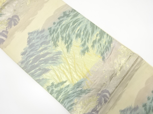 JAPANESE KIMONO / ANTIQUE FUKURO OBI / SILK / WOVEN WOVEN MOUNTAIN VILLAGE